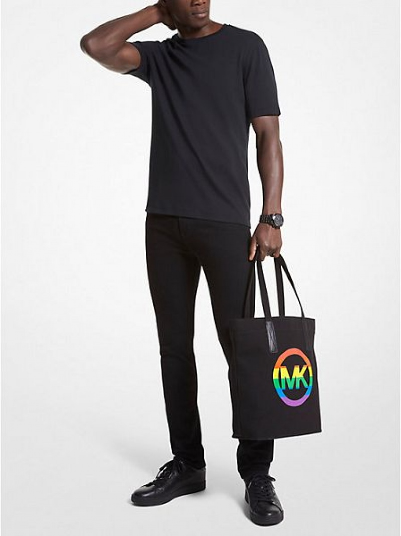 τσάντεσ tote γυναικεια Michael Kors Pride Rainbow Logo βαμβακερα μαυρα | 269715-UHA