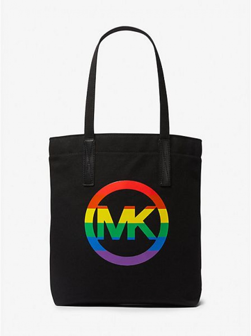 τσάντεσ tote γυναικεια Michael Kors Pride Rainbow Logo βαμβακερα μαυρα | 269715-UHA