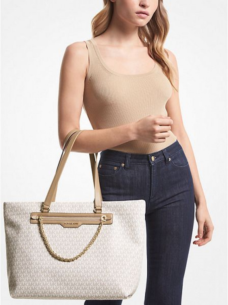 τσάντεσ tote γυναικεια Michael Kors Slater Large Logo καφε | 675912-GTY