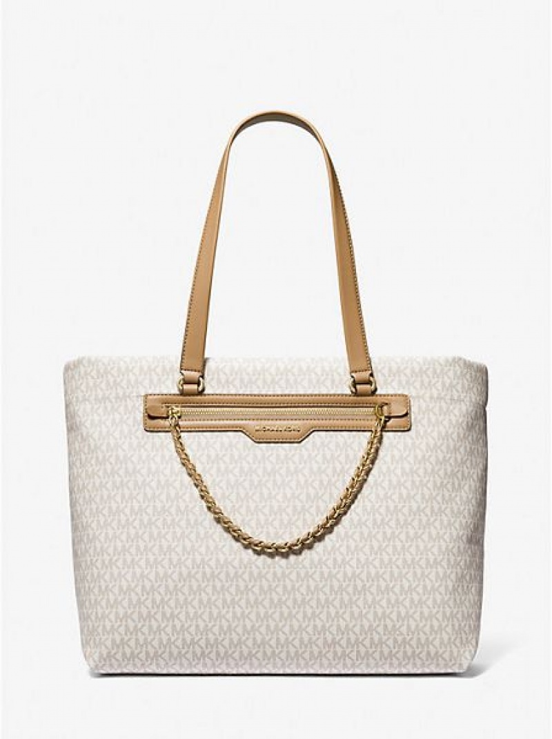 τσάντεσ tote γυναικεια Michael Kors Slater Large Logo καφε | 675912-GTY