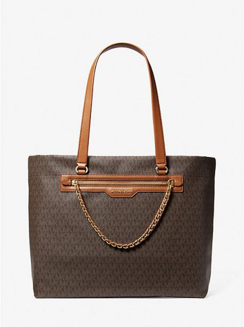 τσάντεσ tote γυναικεια Michael Kors Slater Large Logo καφε | 839604-VPH