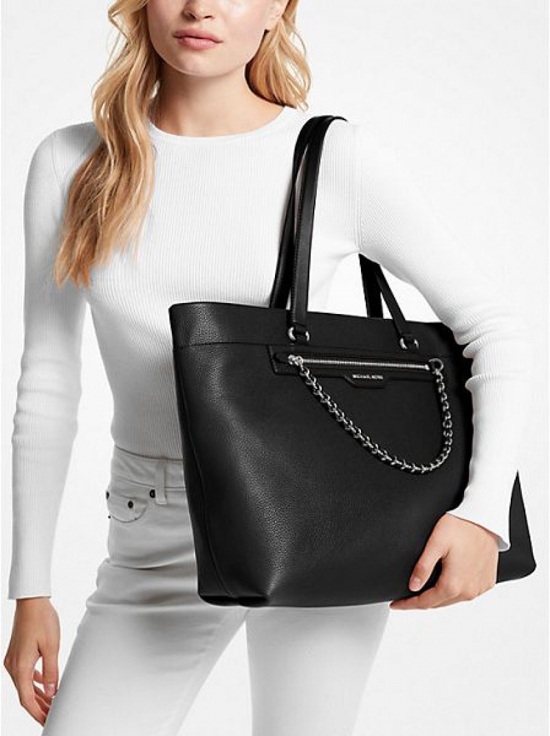 τσάντεσ tote γυναικεια Michael Kors Slater Large Pebbled δερματινα μαυρα | 948732-ZBU