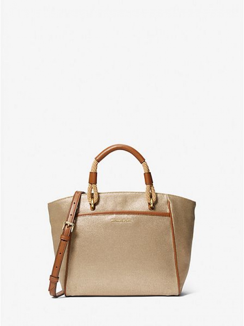 τσάντεσ tote γυναικεια Michael Kors Talia Small Metallic βαμβακερα καμβα χρυσο χρωμα | 901432-OGI