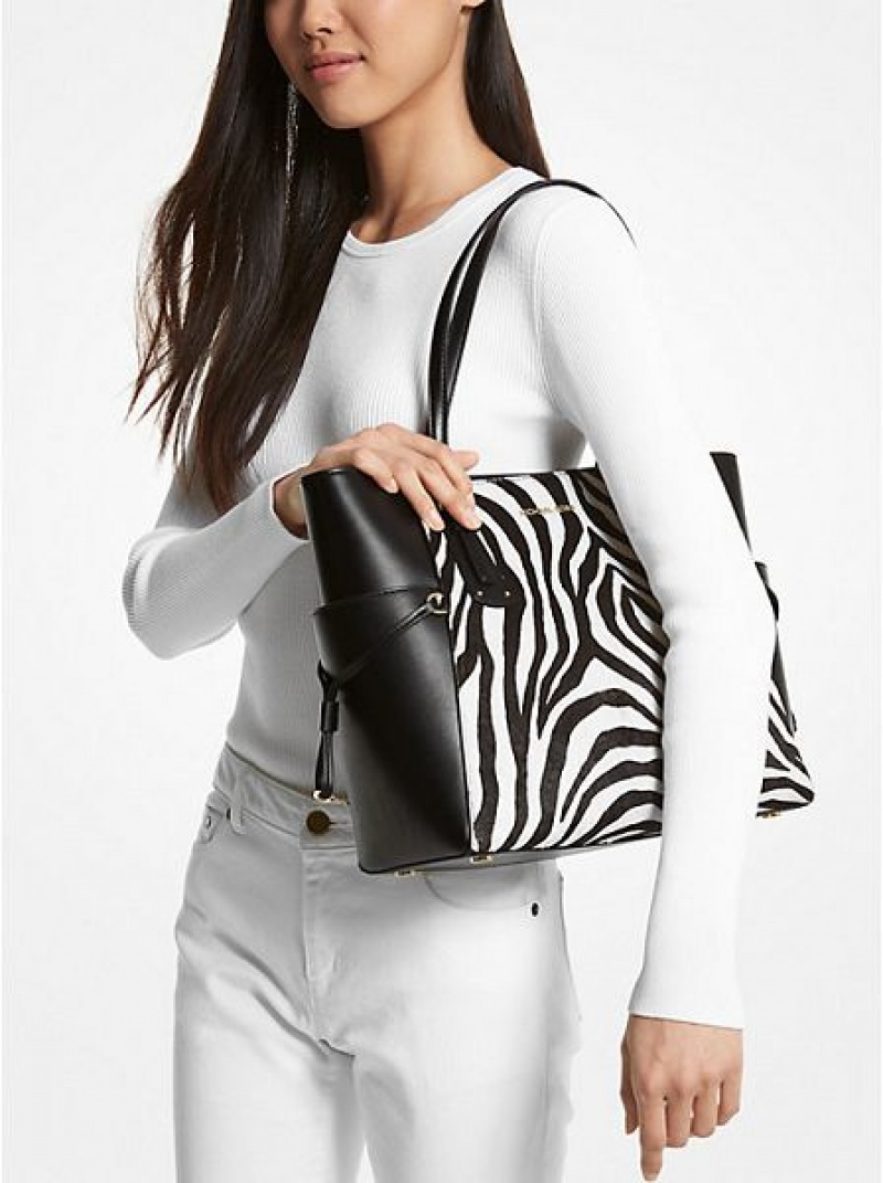 τσάντεσ tote γυναικεια Michael Kors Voyager Small Zebra Printed Calf Hair μαυρα | 342605-DXC