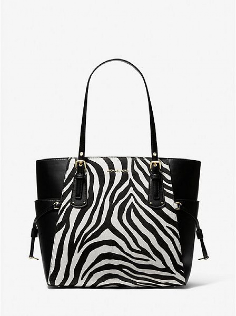 τσάντεσ tote γυναικεια Michael Kors Voyager Small Zebra Printed Calf Hair μαυρα | 342605-DXC