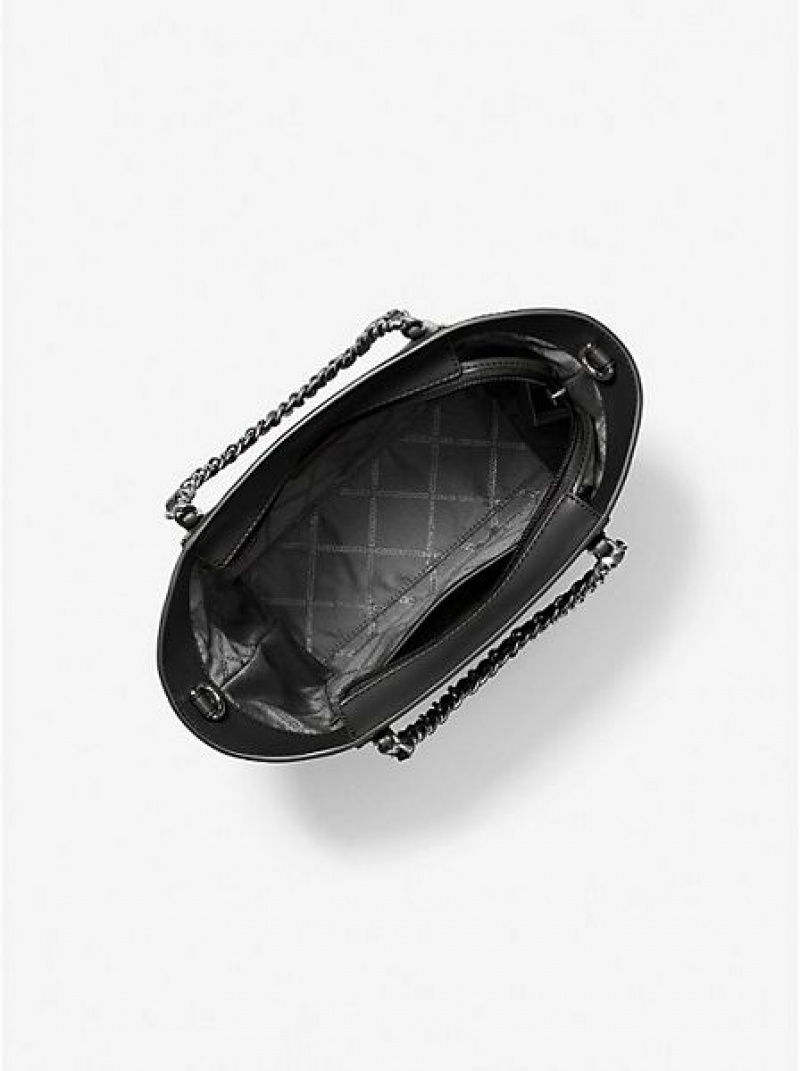 τσάντεσ tote γυναικεια Michael Kors Westley Small Pebbled δερματινα Chain-link μαυρα | 490728-LNK