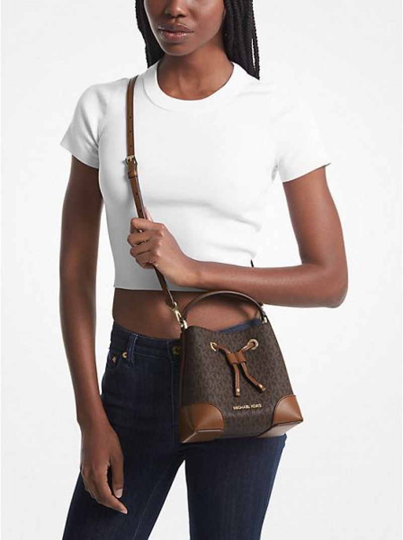 bucket bags γυναικεια Michael Kors Mercer Small Logo καφε | 873019-MVO