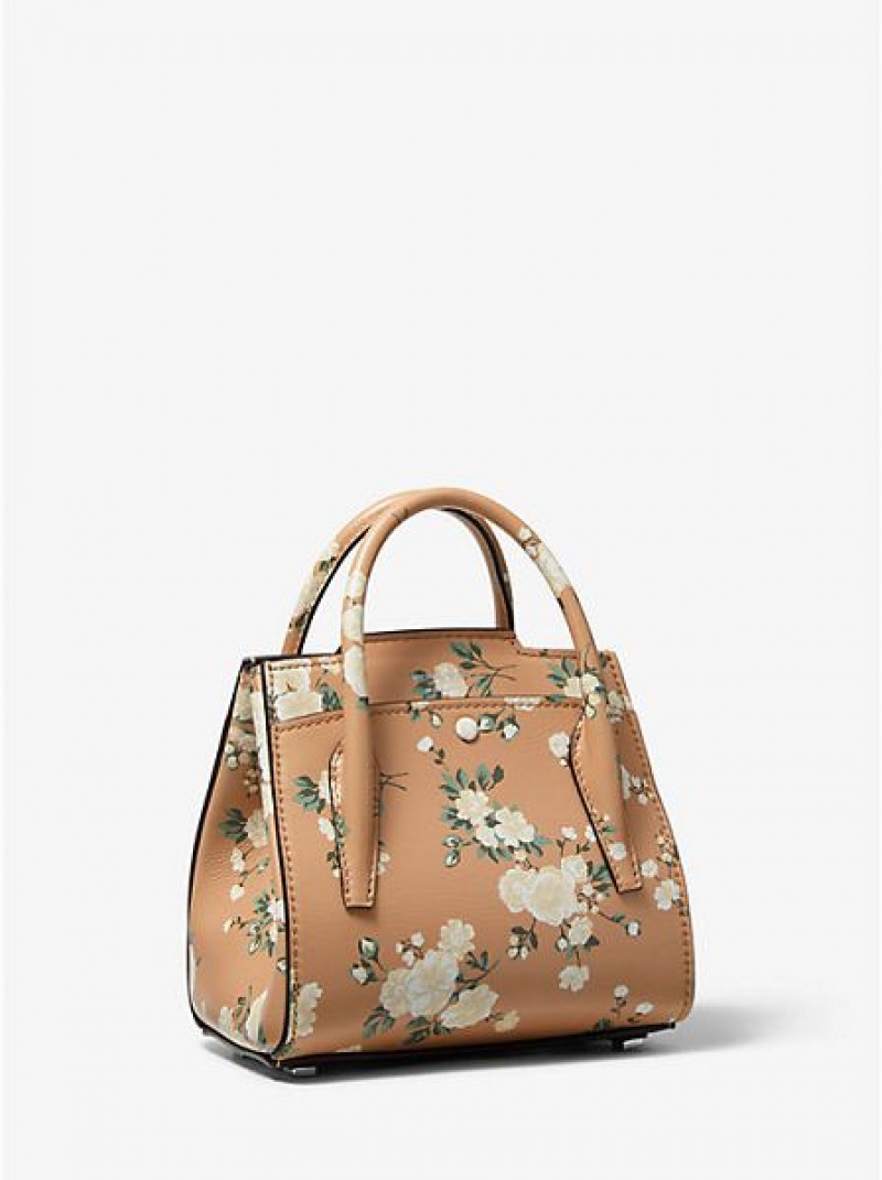 satchel τσαντεσ γυναικεια Michael Kors Bancroft Mini Floral Calf δερματινα καφε | 960428-OAV