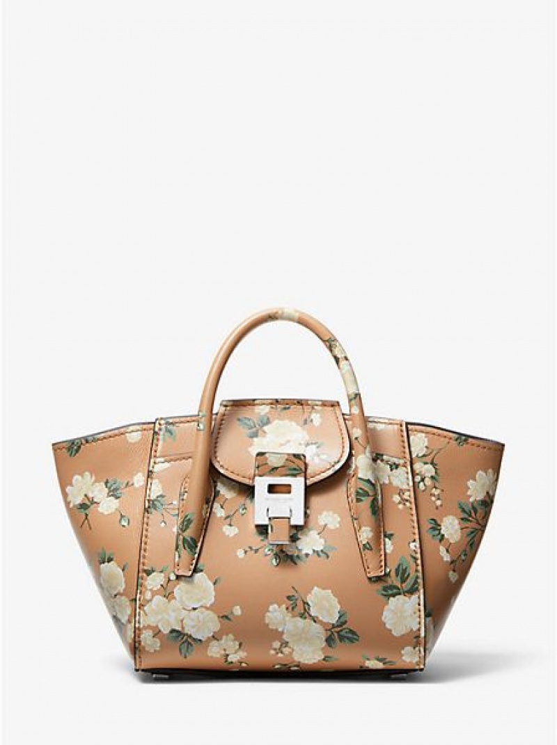 satchel τσαντεσ γυναικεια Michael Kors Bancroft Mini Floral Calf δερματινα καφε | 960428-OAV