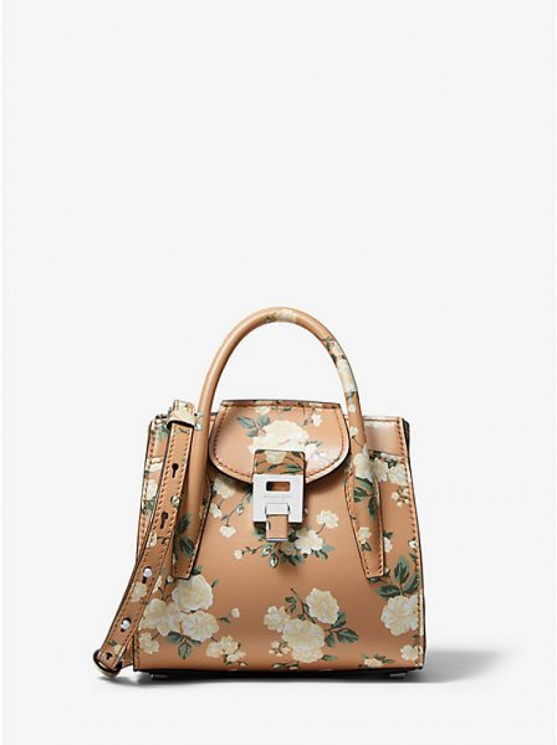 satchel τσαντεσ γυναικεια Michael Kors Bancroft Mini Floral Calf δερματινα καφε | 960428-OAV