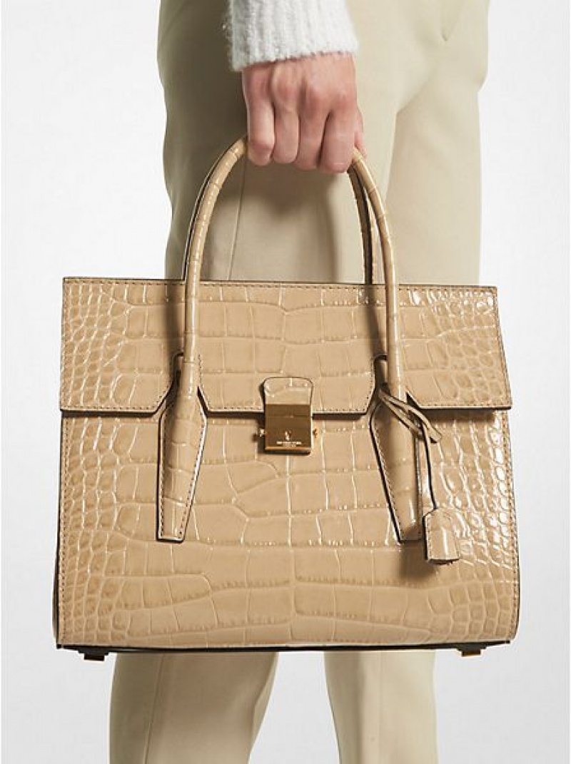 satchel τσαντεσ γυναικεια Michael Kors Campbell Medium Crocodile Embossed δερματινα Χακί | 906157-HOZ