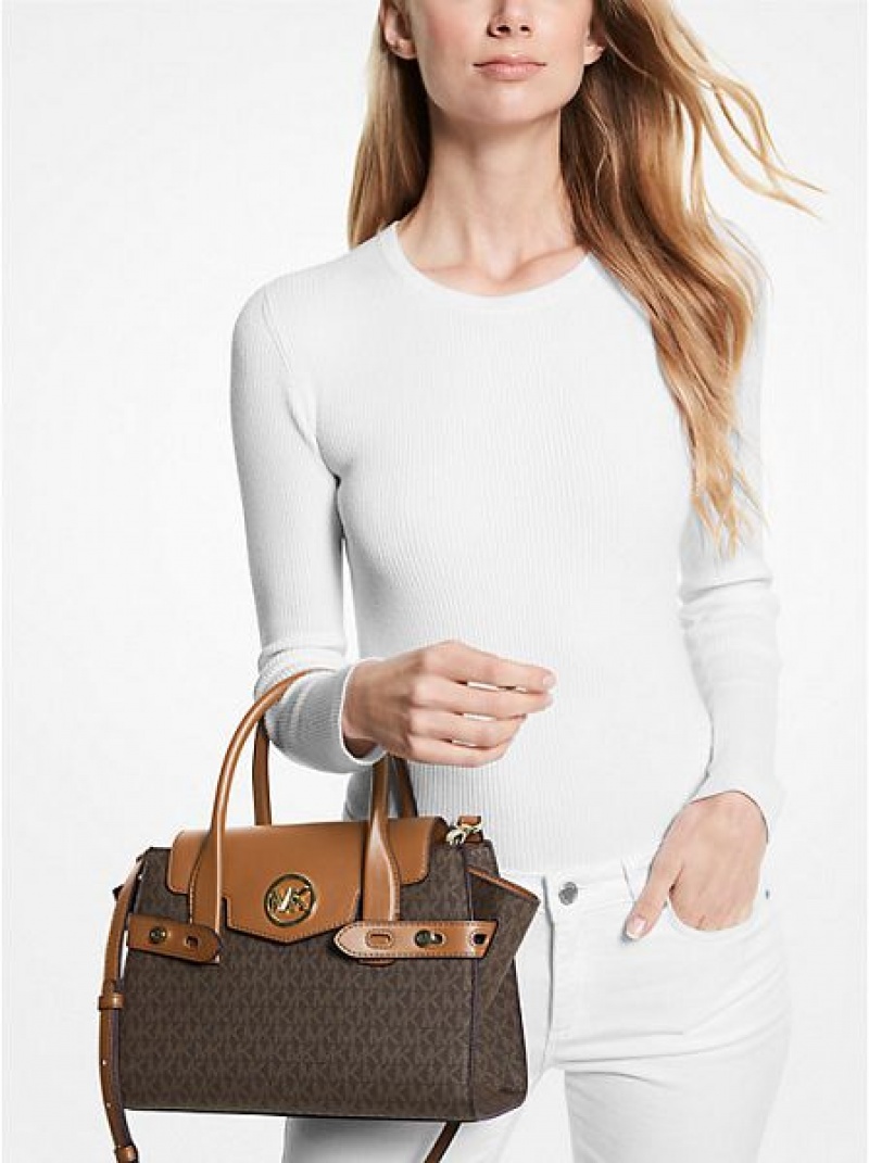 satchel τσαντεσ γυναικεια Michael Kors Carmen Medium Logo And Faux δερματινα Belted καφε | 195072-WHN