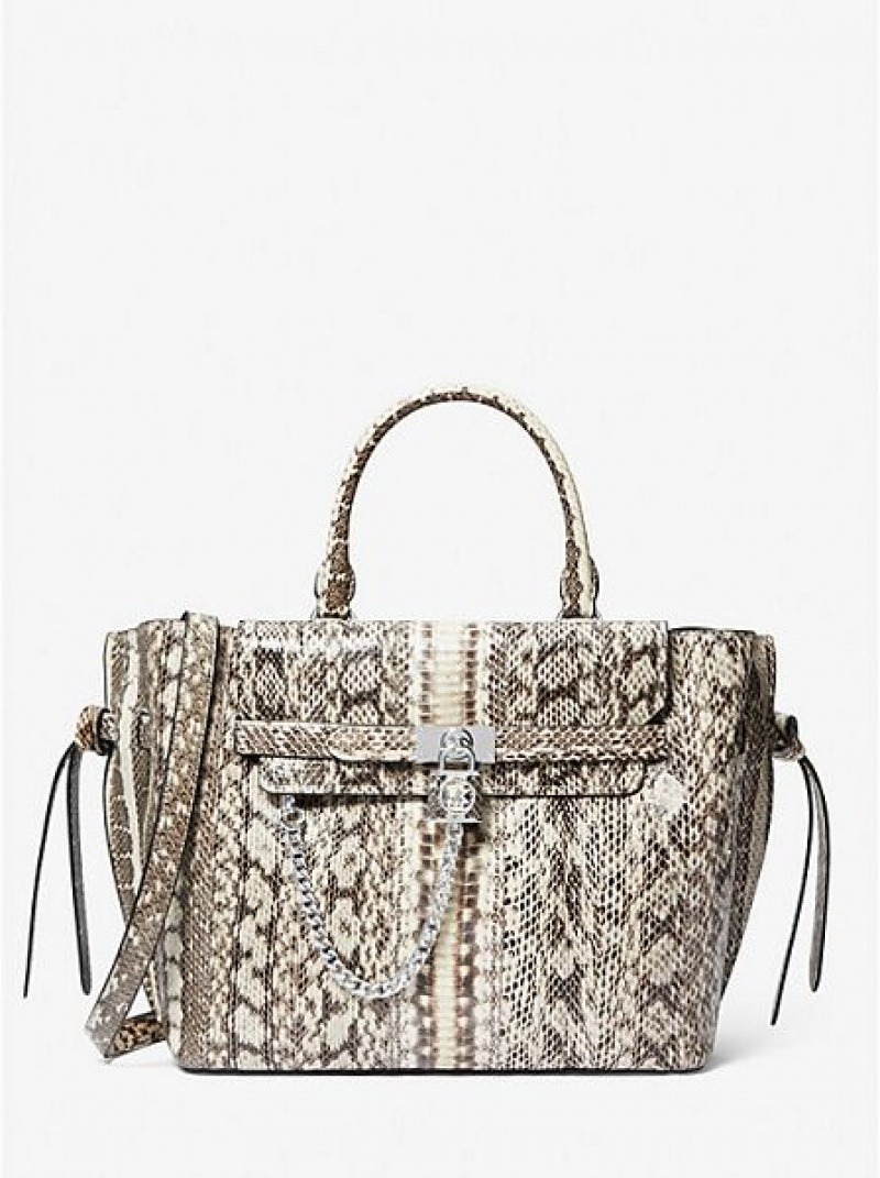 satchel τσαντεσ γυναικεια Michael Kors Hamilton Legacy Large Snakeskin Belted Μπεζ | 245978-WDY