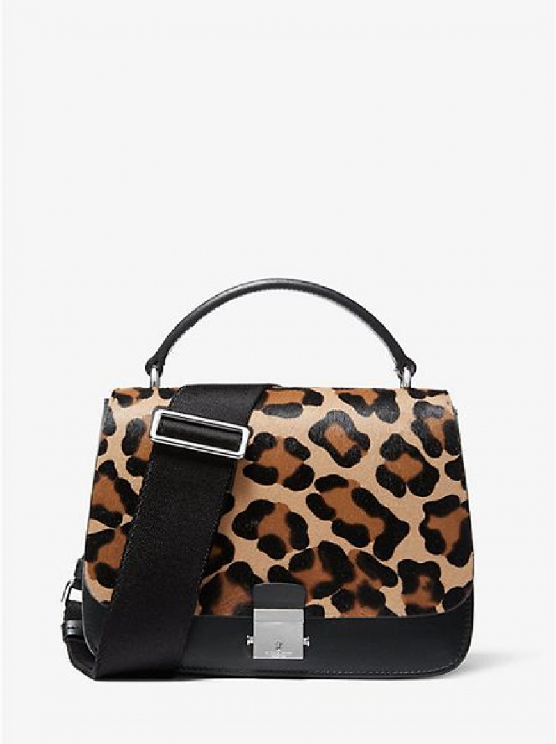 satchel τσαντεσ γυναικεια Michael Kors Mia Leopard Calf Hair Shoulder μαυρα καφε | 820635-VHA