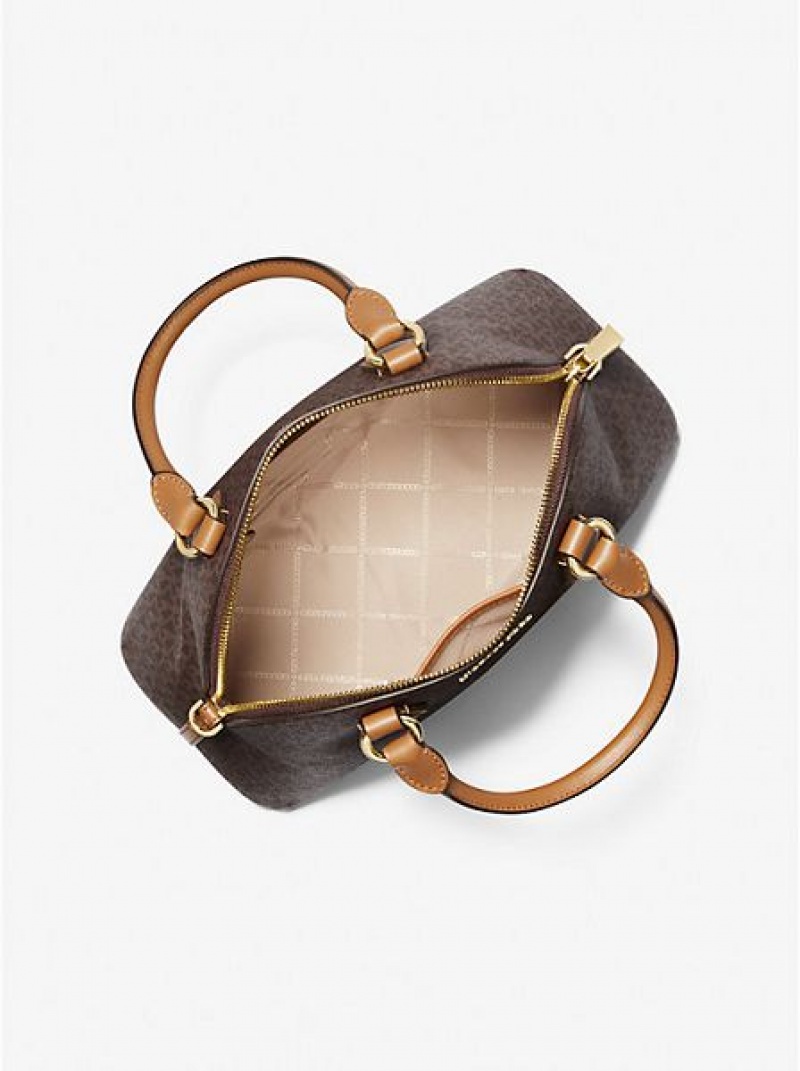 satchel τσαντεσ γυναικεια Michael Kors Veronica Medium Logo Dome καφε | 781026-ZPU