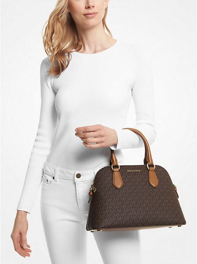 satchel τσαντεσ γυναικεια Michael Kors Veronica Medium Logo Dome καφε | 781026-ZPU