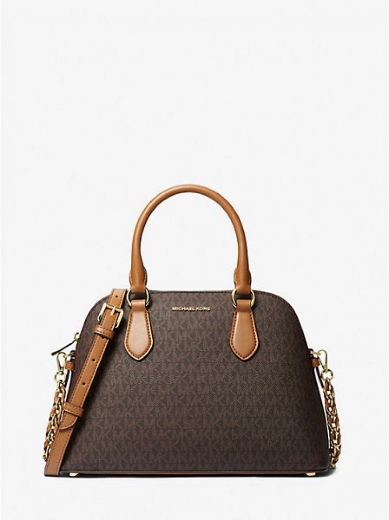 satchel τσαντεσ γυναικεια Michael Kors Veronica Medium Logo Dome καφε | 781026-ZPU