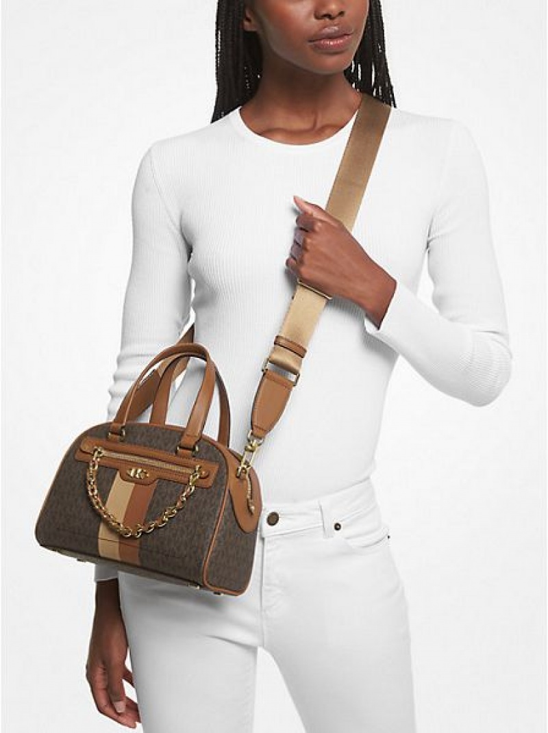 satchel τσαντεσ γυναικεια Michael Kors Williamsburg Small Logo Stripe καφε | 519732-INW